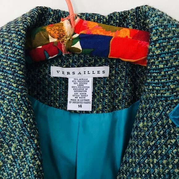 Versailles | blue mix textured jacket blazer with fringe | size 14 - Picture 2 of 7